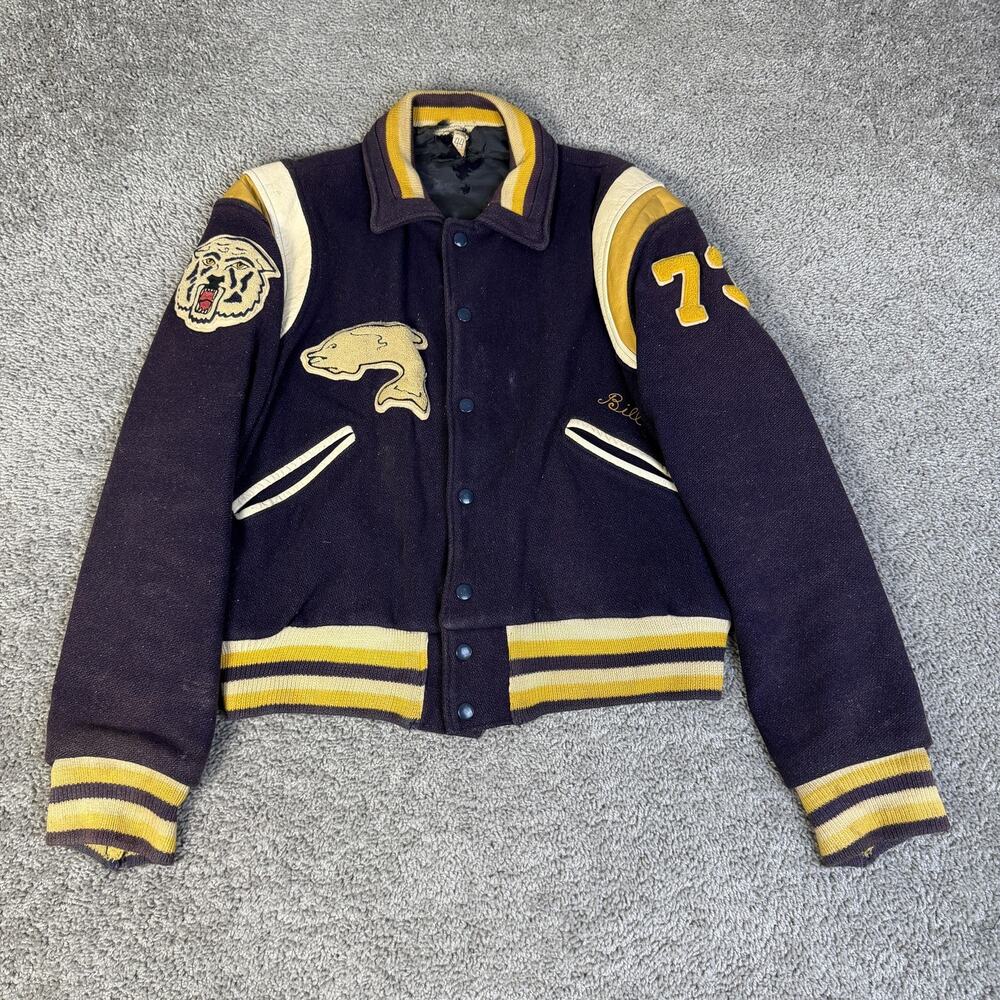 Vintage 70s Butwin Jacket Mens 44 Purple Wool Varsity Letterman Mc Clain School